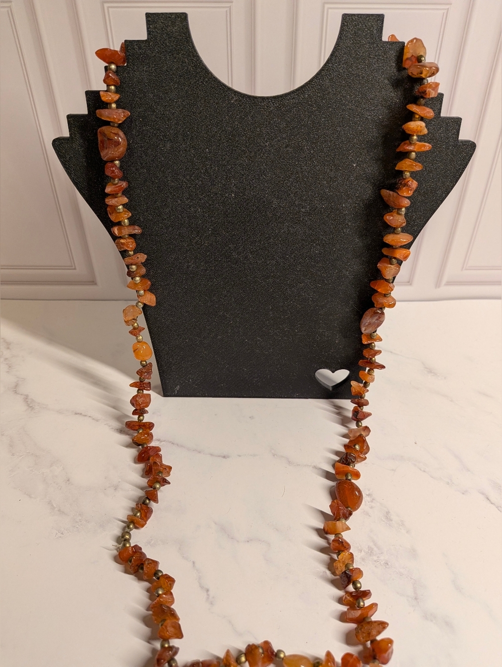 Carnelian Chip Long Necklace - Orange Semi-Precious Stone